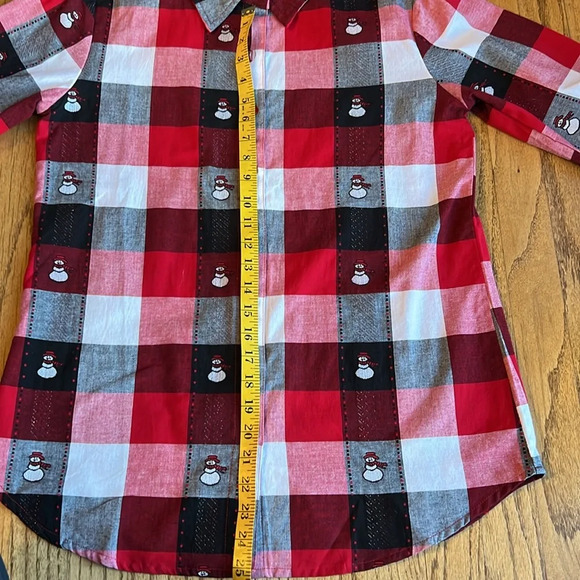 VTG plaid snowmen button downn women medium patchworkrk red white black - Picture 5 of 6